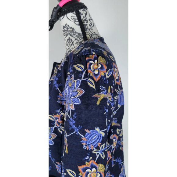 LOFT Womens Blazer Navy floral cotton blend  Size 10 Eyelet Crochet Trim Open - Picture 6 of 14